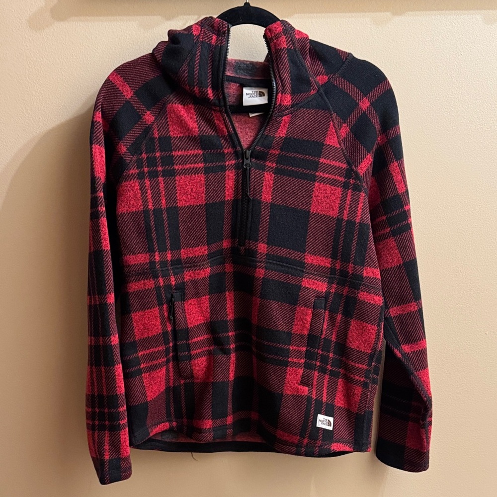 The North Face Red and Black Checkered Half-Zip Fleece